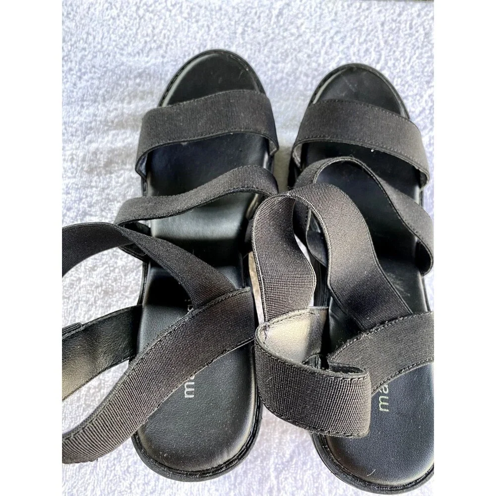 Madden Girl G-Spell Womens Sz 9M Black Open Toe Stretchy Straps Block Heel Shoes